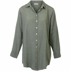 Leonora Dame Skjorte i hørmix Plus Size - Green