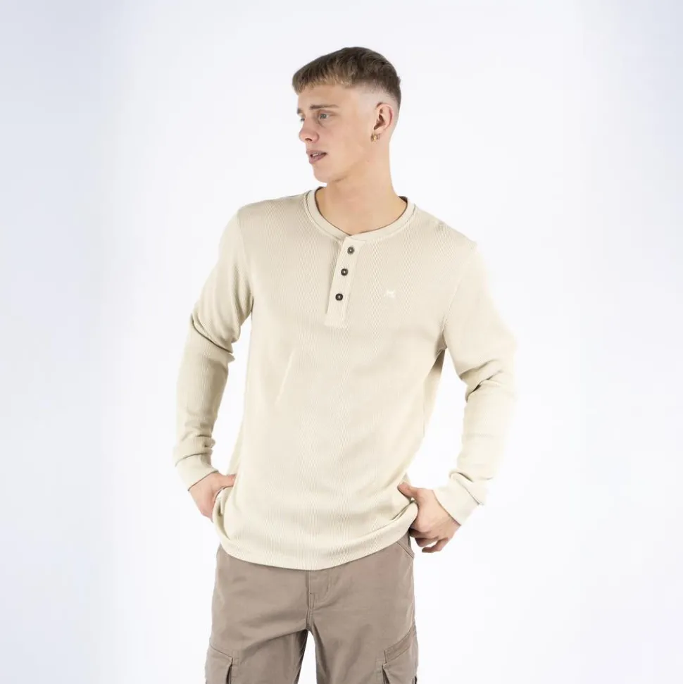Marcus Ziggy Herre Langærmet t-shirt - Bright Sand mix