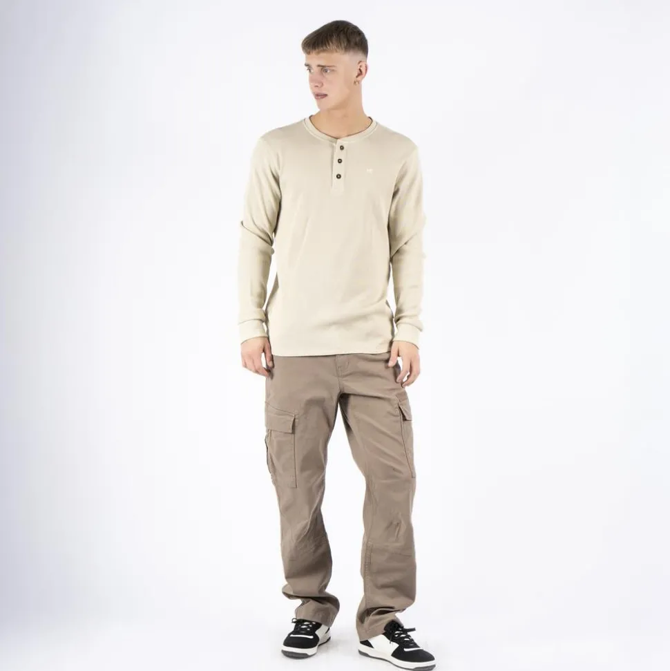 Marcus Ziggy Herre Langærmet t-shirt - Bright Sand mix