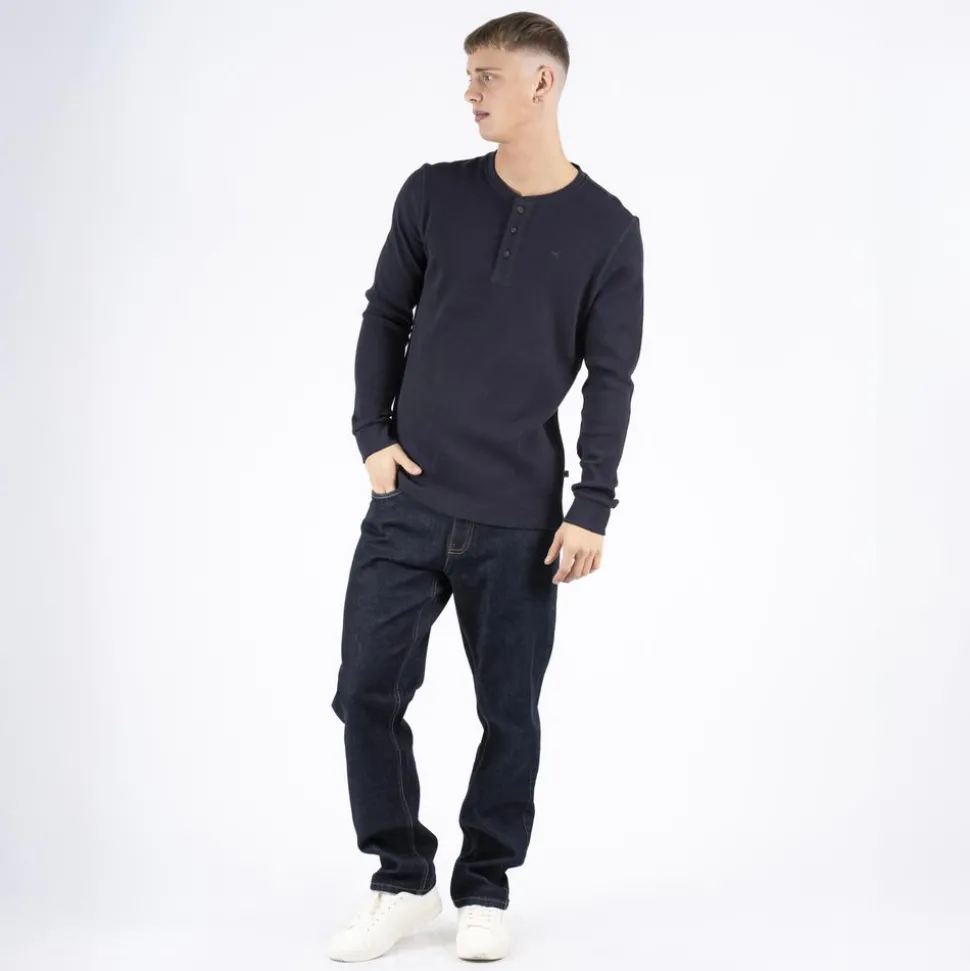 Marcus Ziggy Herre Langærmet t-shirt - Night Navy