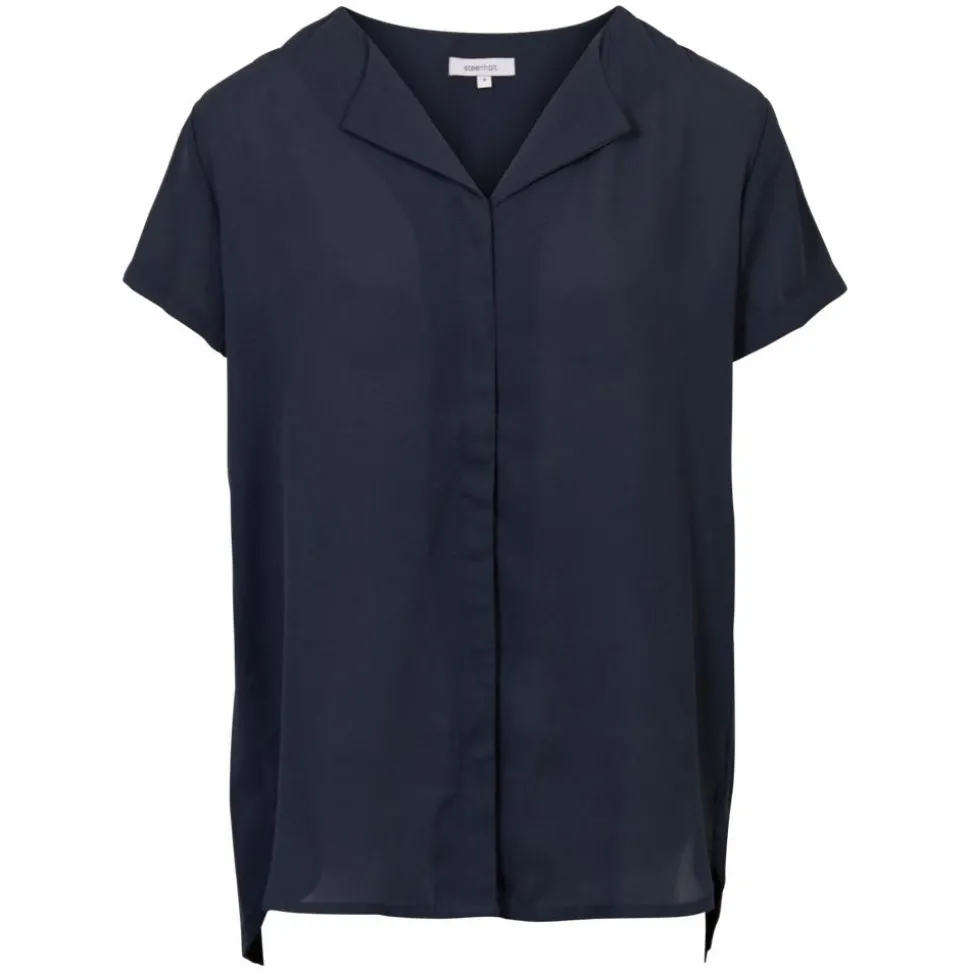 Steenholt Clara Dame Kortærmet bluse Plus Size - Navy