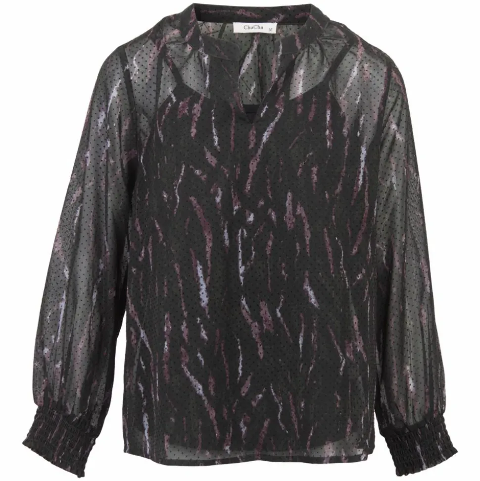 ZbyZ Dame Bluse Plus Size - Black print